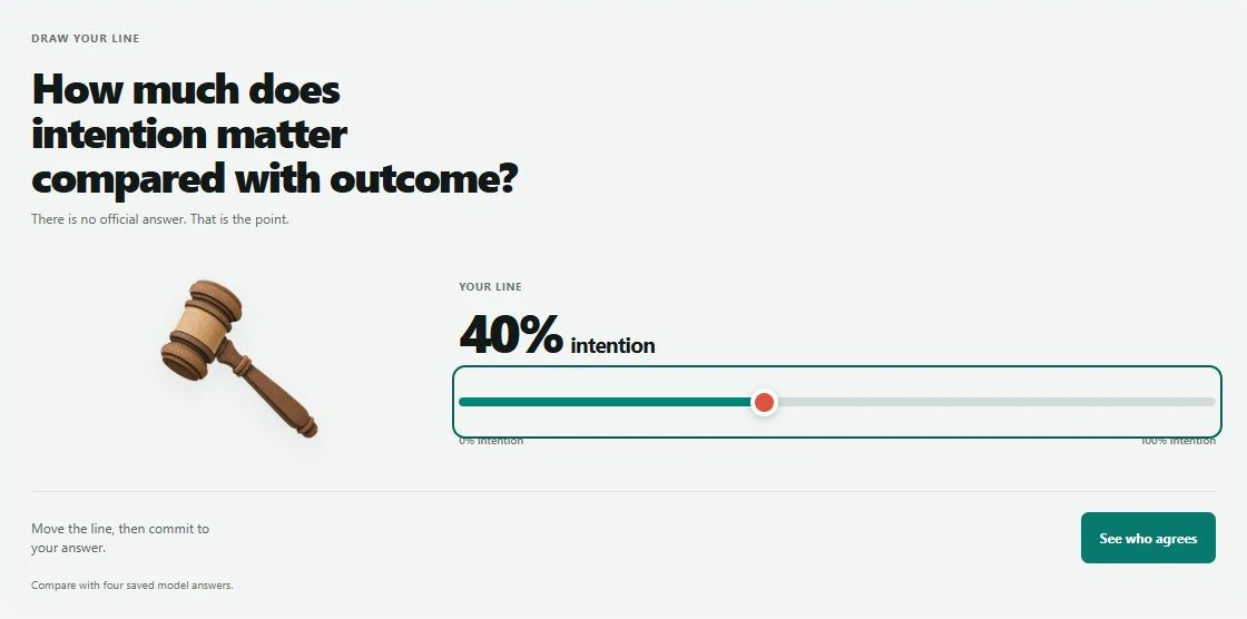 Before the reveal, the visitor chooses 40 percent intention on a scale from zero to one hundred.